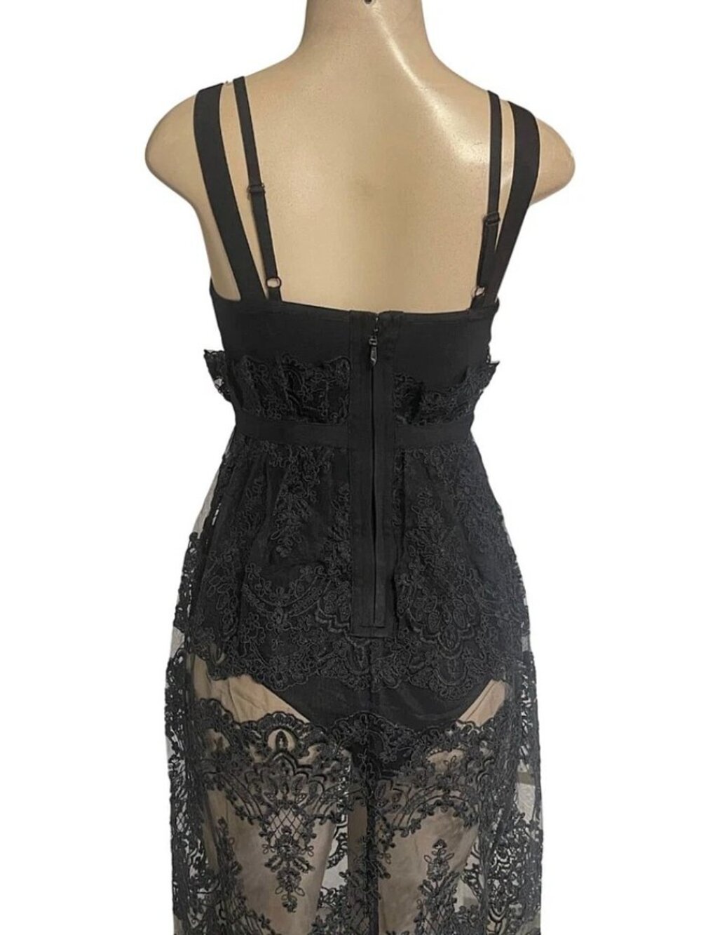 Elegant Black Lace Sheer Maxi Evening Dress Corset Bodice Evening Gown S M - Picture 7 of 7